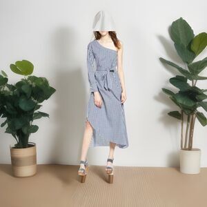 STYLEKEEPERS "UNFORGETTABLE" DRESS CHECKED NAVY   SIZE L  NWT